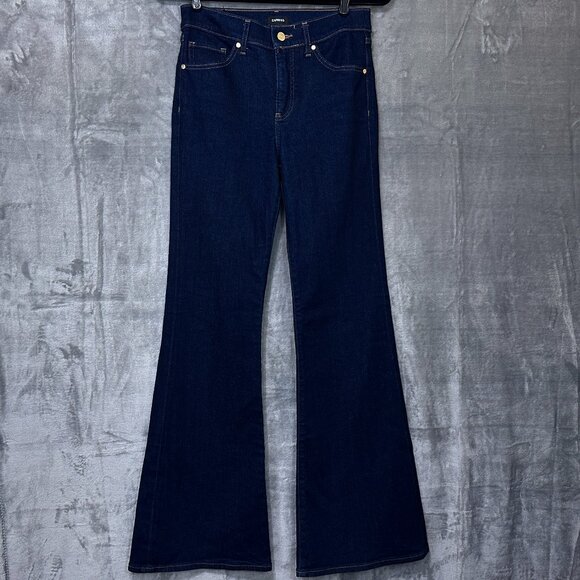 Express 70's Flare Dark Wash Mid Rise Jeans Sz 0R - Picture 1 of 12